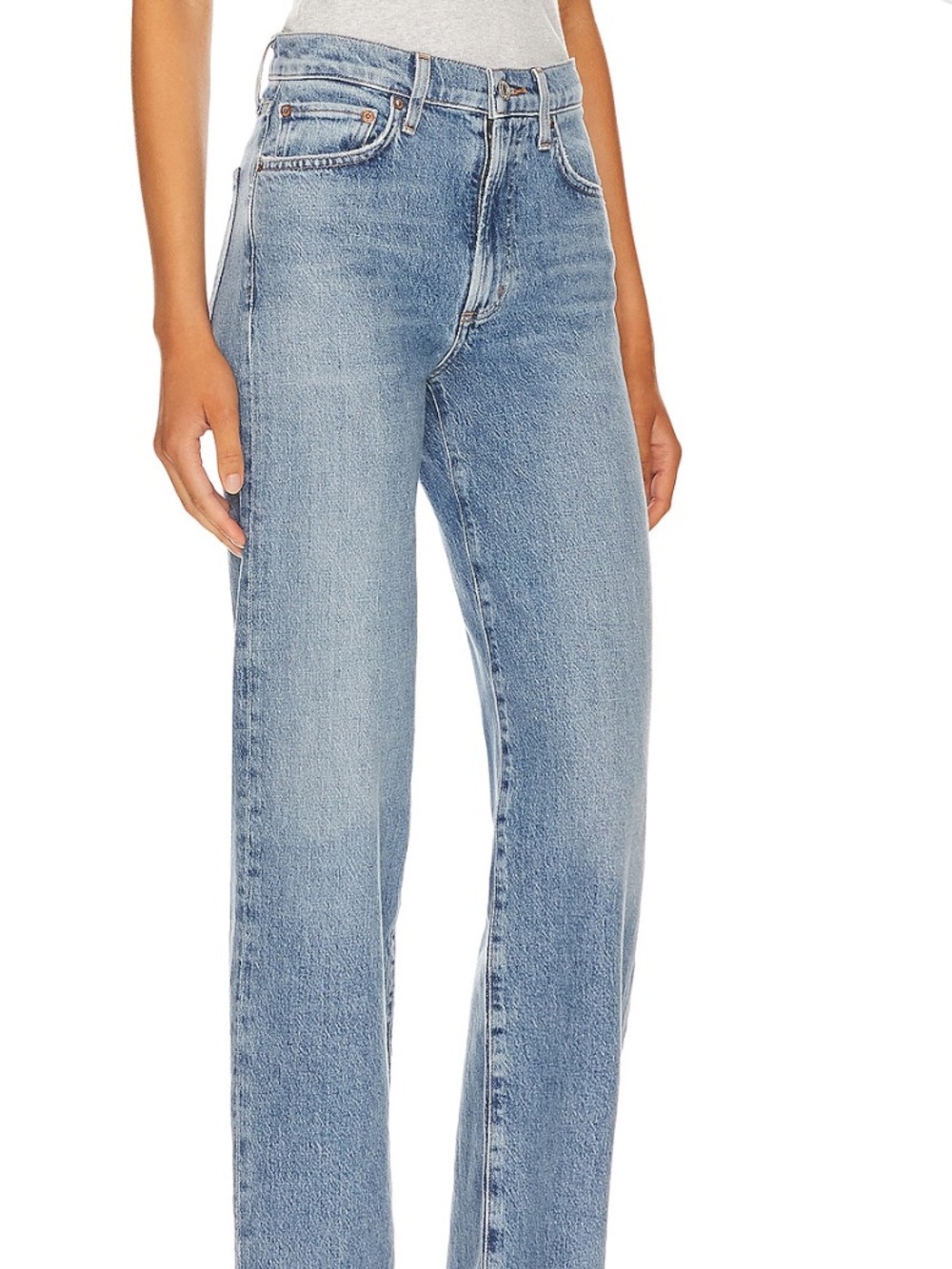 AGOLDE Harper Mid Rise Relaxed Straight Cropper Frayed Hem Jeans